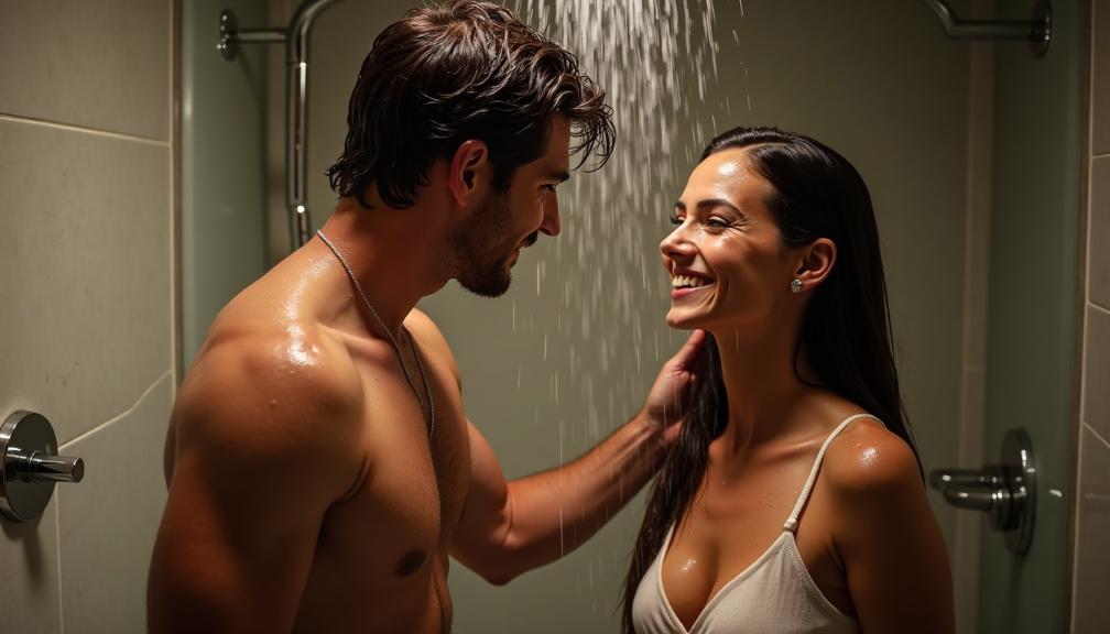 Couple sharing a romantic moment in the shower